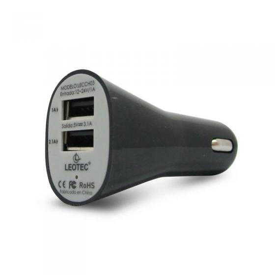 CARGADOR COCHE LEOTEC LECCH03 - 5V - 2XUSB - 1x 2100mA - 1x 1000mA  - INCLUYE CABLE 120CM USB TIPO A-MICRO USB - Imagen 1