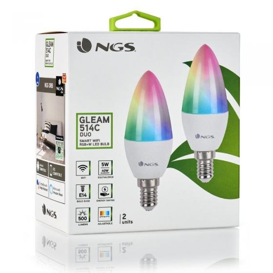Bombilla Led NGS Smart WiFi LED Bulb Gleam 514C Casquillo E14/ 5W/ 500 Lúmenes/ Pack de 2 Uds