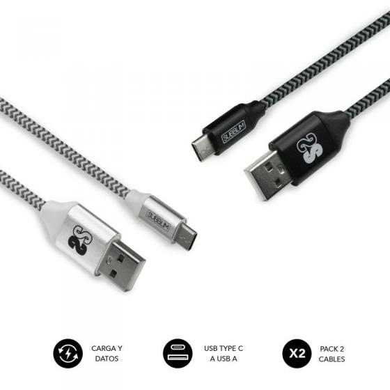 Cable USB 2.0 Subblim SUB-CAB-2TC001 Pack 2/ USB Tipo-C Macho - USB Macho/ 1m/ Negro y Plata