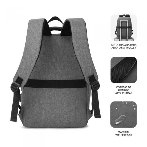 Mochila Subblim City Backpack para Portátiles hasta 15.6'/ Puerto USB/ Gris
